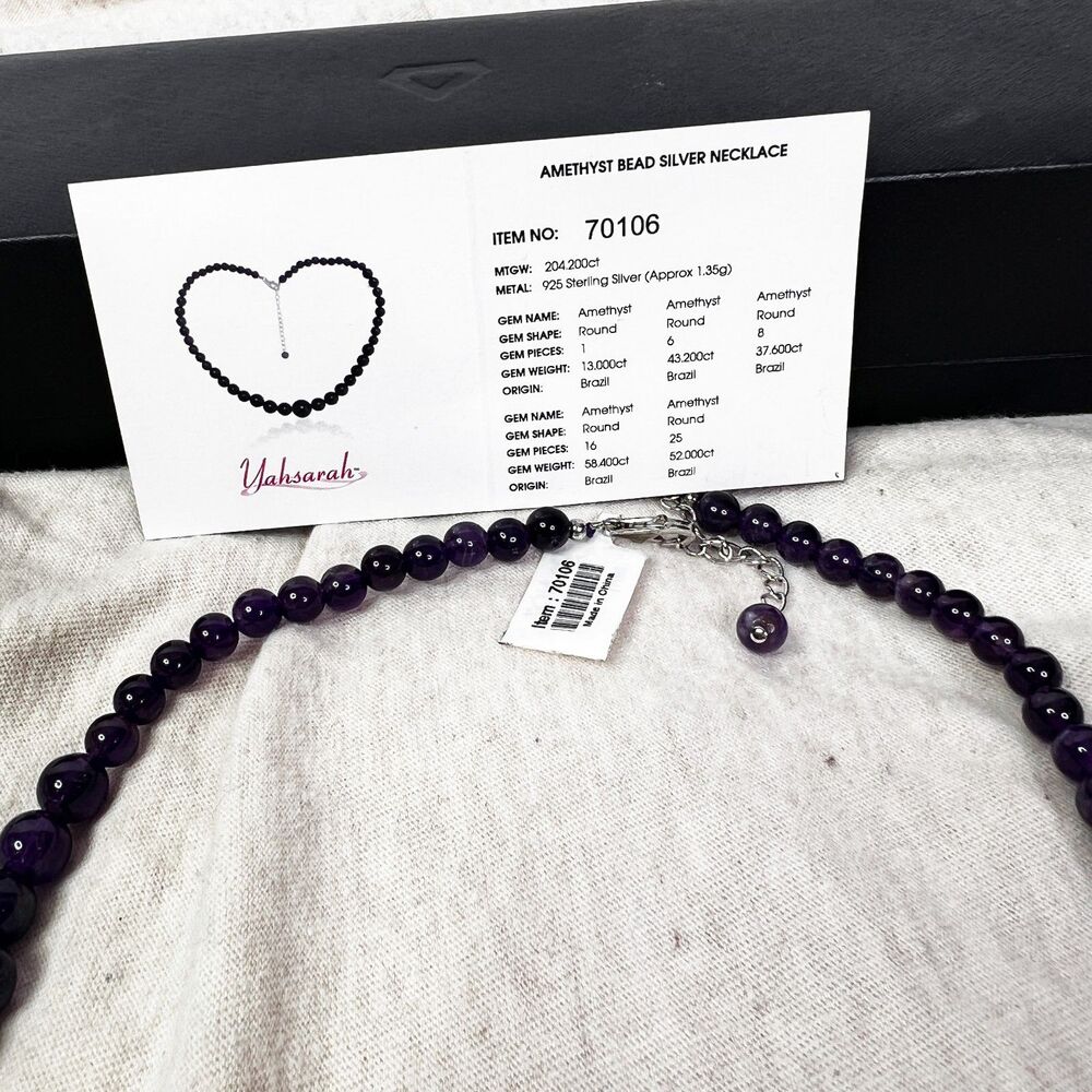 Amethyst Bead Silver Necklace | yahsarah | Gems TV | 925 Sterling Silver - Picture 10 of 12